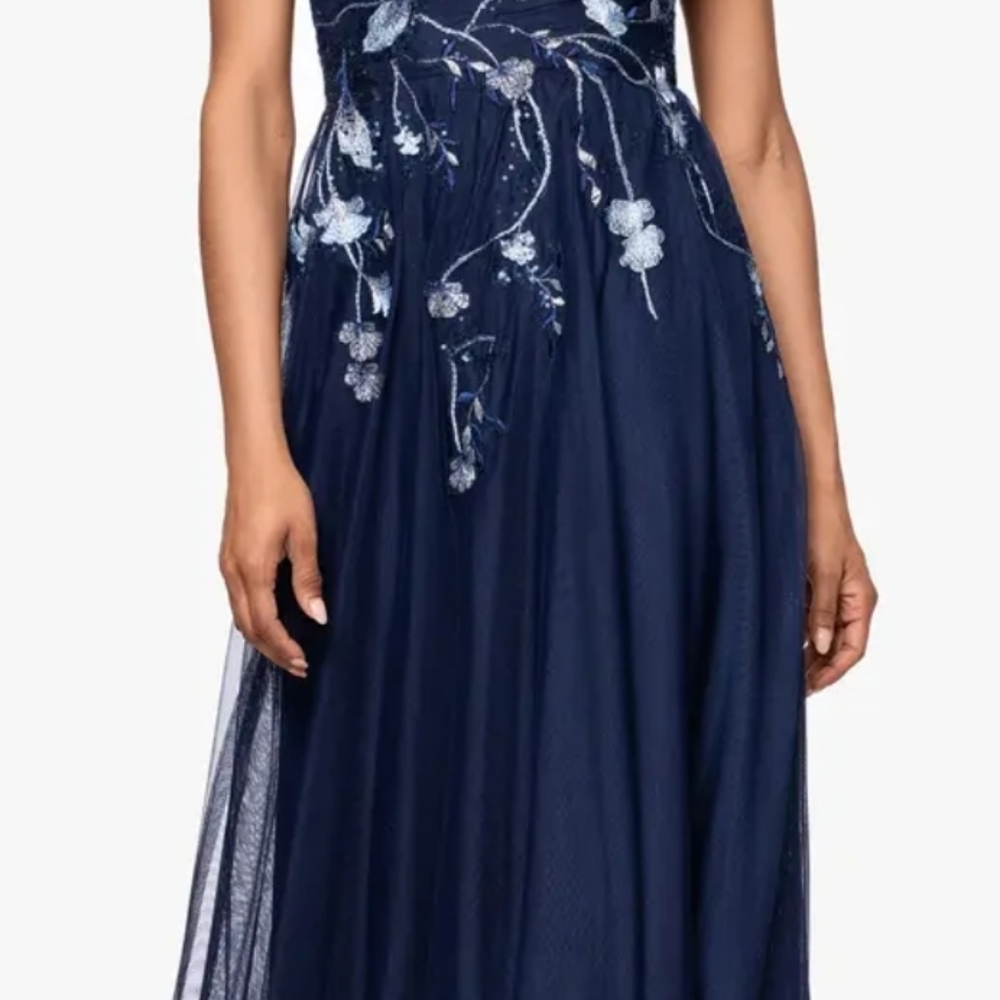 BETSY & ADAM NWT NAVY EMBROIDERED MESH A-LINE OVERLAY GOWN SIZE 12 - Picture 4 of 17